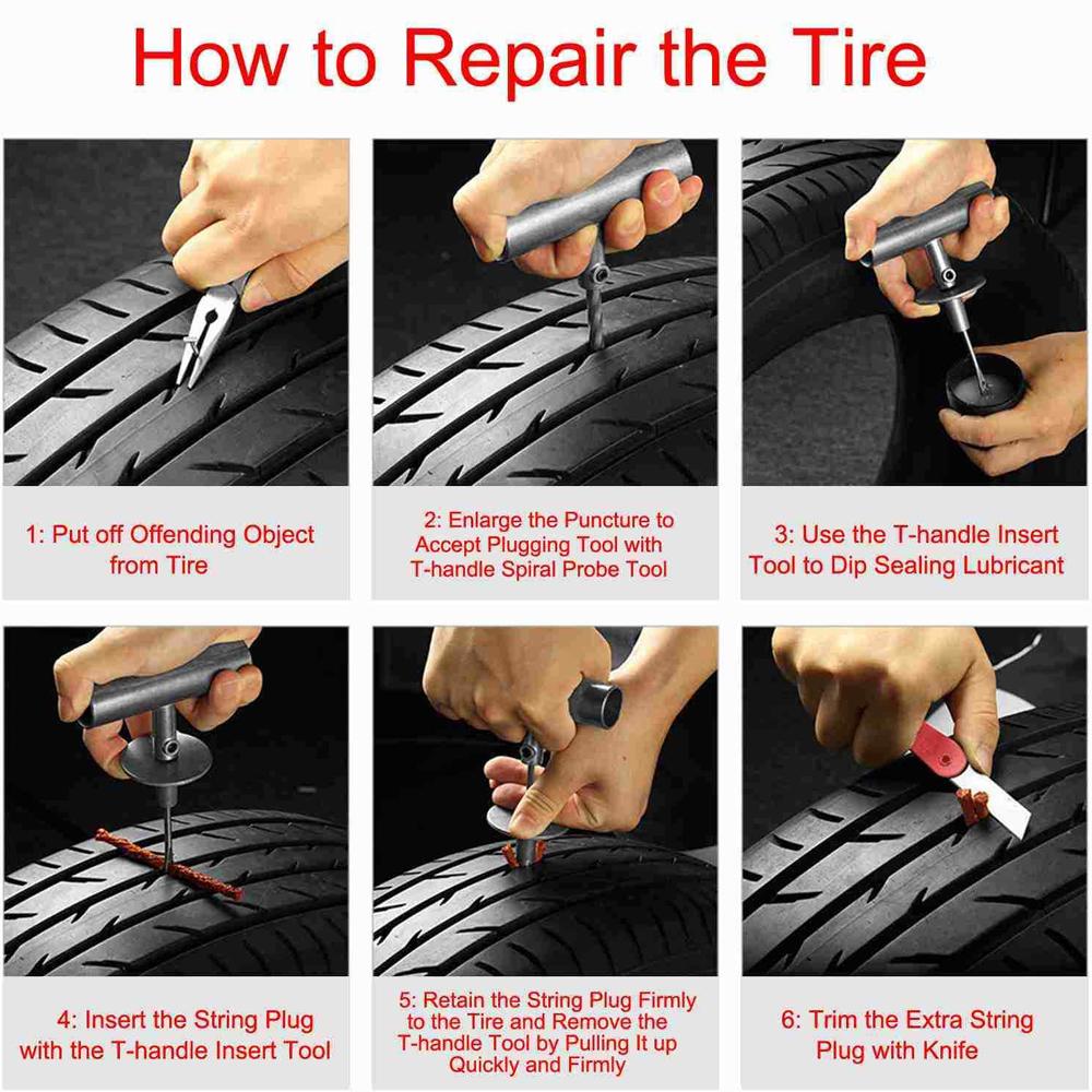 Professionelles 57-teiliges Reifenreparaturwerkzeug-Set DIY für Auto Van LKW ATV Motorrad Zuhause Stopfen Flicken Einsetzwerkzeug-Set mit rotem Koffer