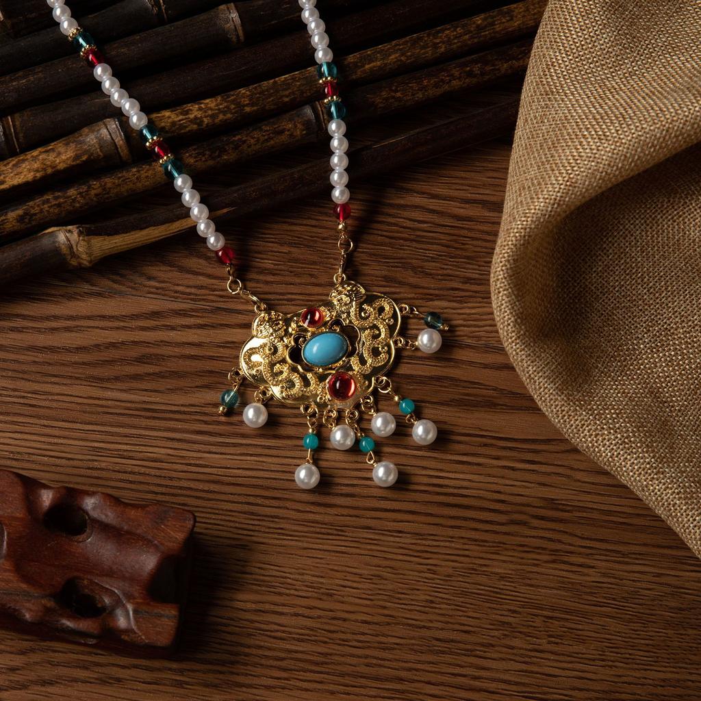 Retro Versatile Ming-Made Necklace Collar Performance Yingluo Hanfu Ancient Style Yingluo Safety Lock Long Tassel With Jewelry Women