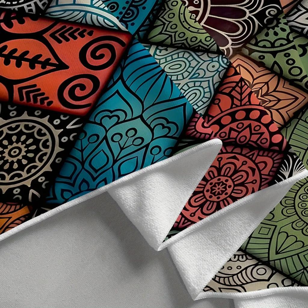 1pc Bohemian Series Microfiber Bath Towel, Ultra-Thin Fabric Beach Towel, Colorful Mandala Pattern,Quick-Drying and Lightweight