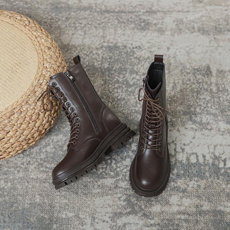 Short Boots 2026 Autumn and Winter New Item Thick Soled Versatile Brown Short Boots with Slim Midsole Single Boots