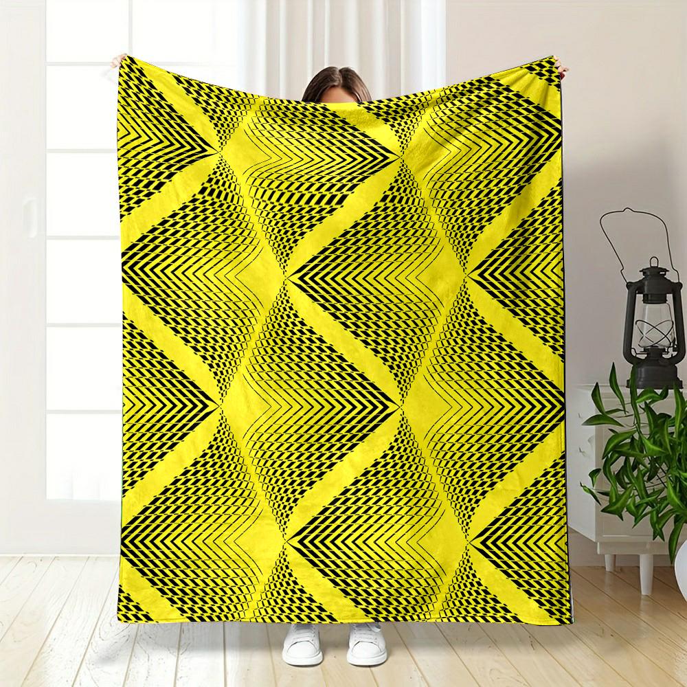 Yellow Geometric Optical Illusion Pattern Patterned flannel blanket perfect for the bedroom living room, sofa, or a little nap