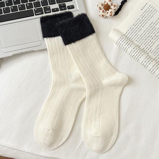 Yousheng Women Color-Block Boot Socks Thick Warm Casual Socks with Fuzzy Cuffs Winter Crew Socks for Daily Errands Sports Home Lounging