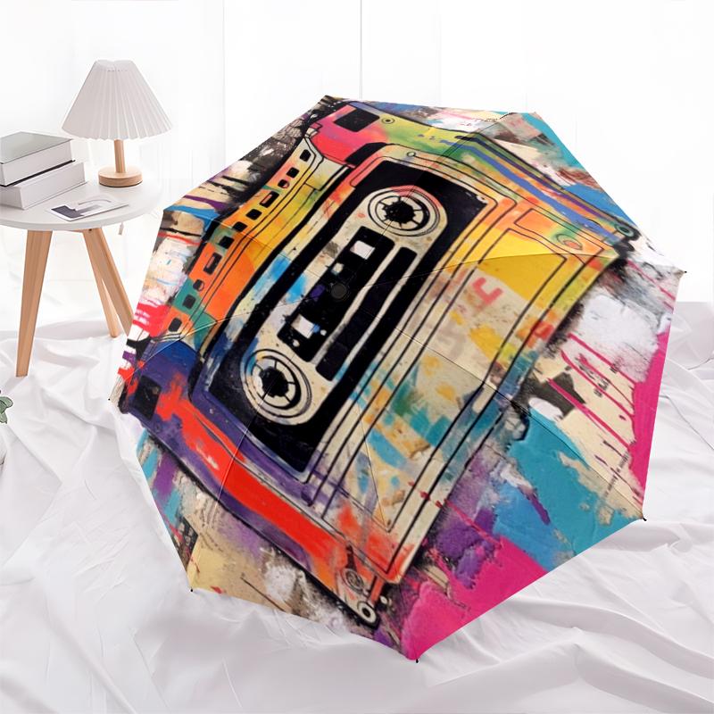 1PC Musical Mixtape Umbrella Portable Folding Umbrella Iron Frame Hole Bone Structure Outdoor Home Umbrella A9