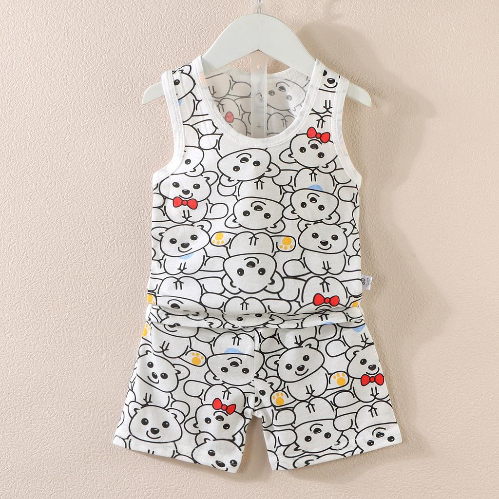 Koreańska wersja zestawu kamizelki dla dzieci Nowy chłopięcy i dziewczęcy dziecięcy kreskówkowy cienki zestaw bez rękawów kamizelki i szortów modny