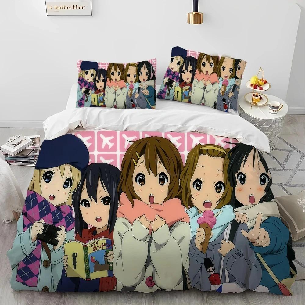 K-ON Kawaii Girls Anime Bedding Set Boys Girls Twin Queen King Size Duvet Cover Pillowcase Bed Boys Adult Home Textileextile