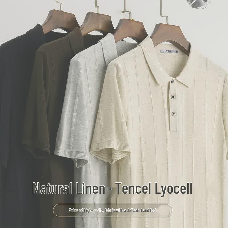 

SNOWFLYING Men s Ribbed Tencel Linen Polo Shirt XXXL