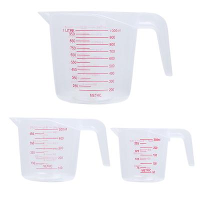 Vaso medidor apilable de plástico transparente resistente al calor de 250 ml/500 ml/1000 ml con agarre en ángulo y pico. Accesorios esenciales de cocina