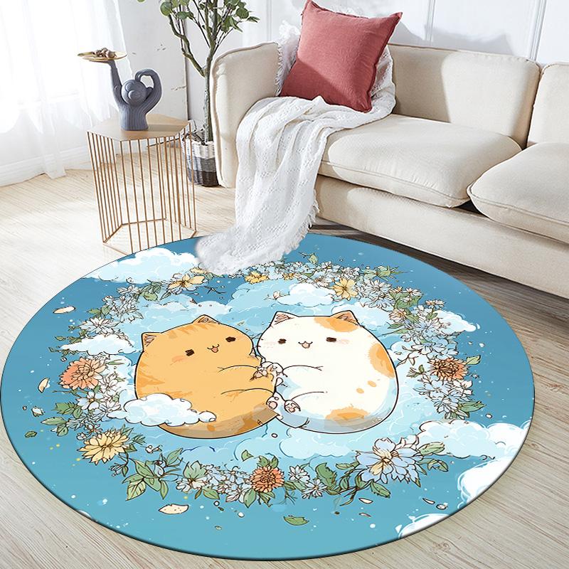 

Cartoon Cat and Sheep,Round Area Rug,Carpet Rug for Living Room Bedroom Sofa Playroom Decor,Non-slip Floor Mat 80cmx80cm