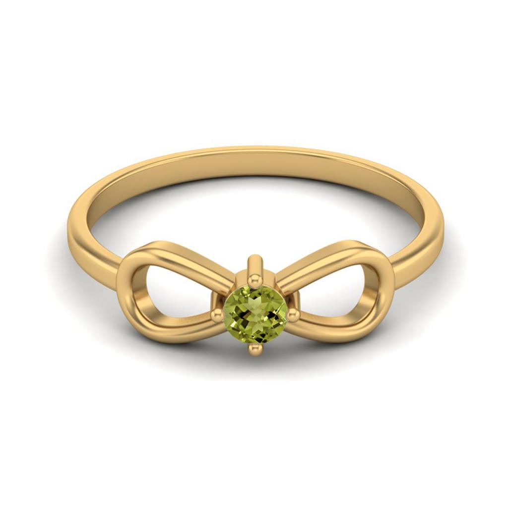 Infinity Knot 3MM Round Peridot 925 Sterling Silver Gold Vermeil Bow Tie Women Wedding Ring