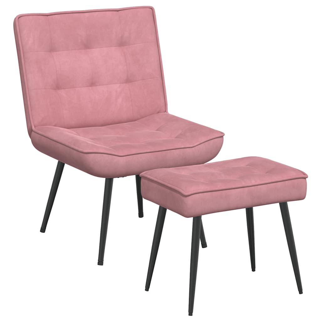 Pink Velvet Relaxation Armchair with Footstool
