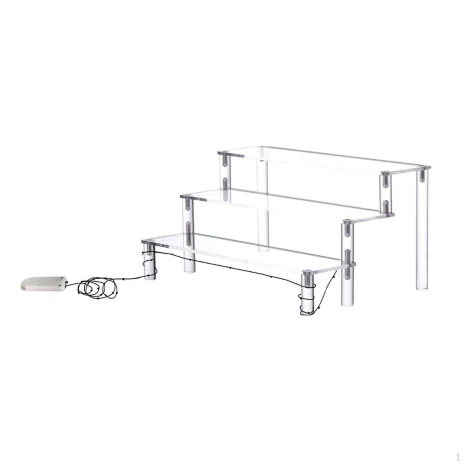 Lighted Display Stand Transparent Tiered Acrylic Shelf Builtin Light Riser for Home Warm Light