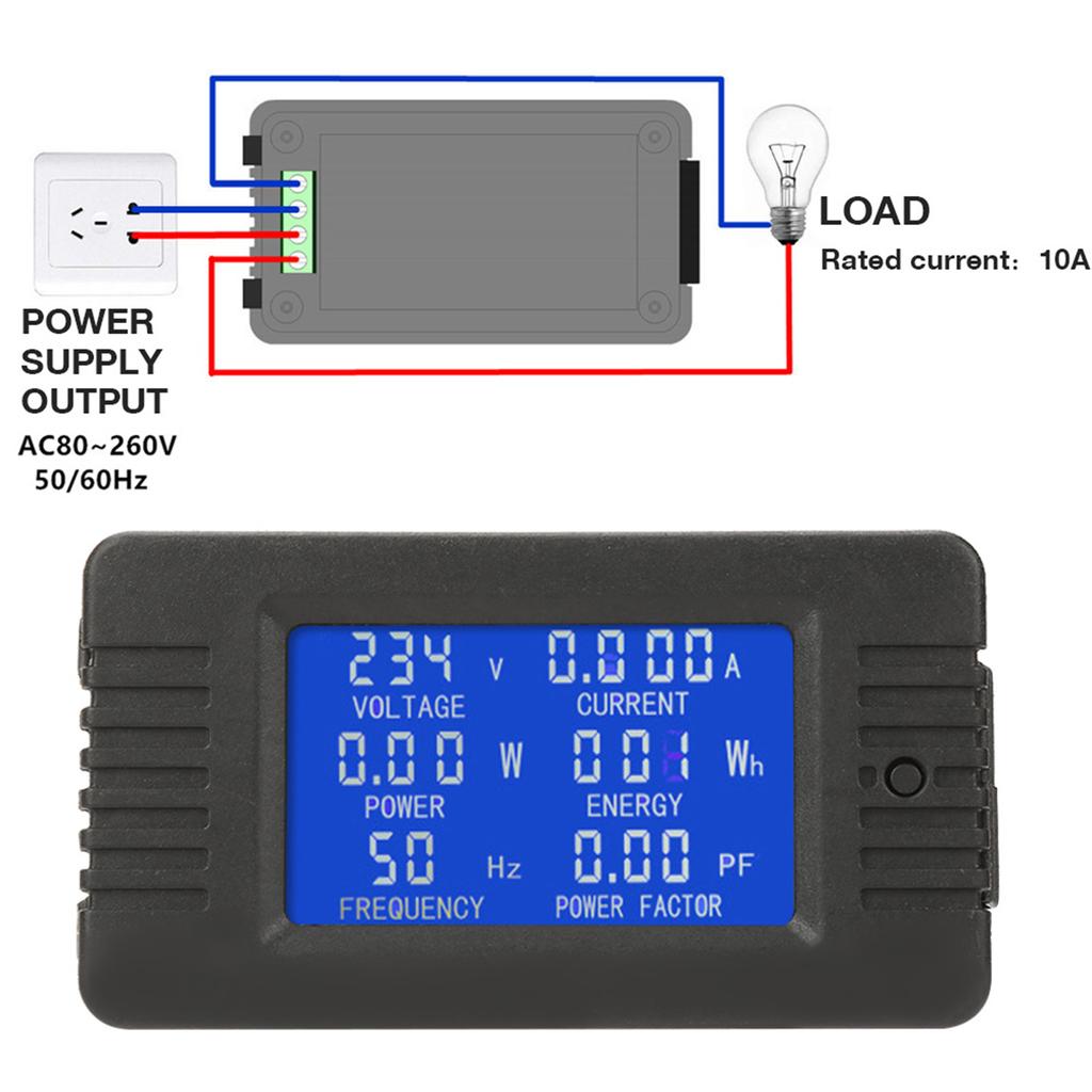 KWh Tester PEACEFAIR PZEM-020 AC Multifunktions-Digitalmeter Strom Energie Spannung Stromstärke Tester 10A Volt Ampere Meter Stromzähler