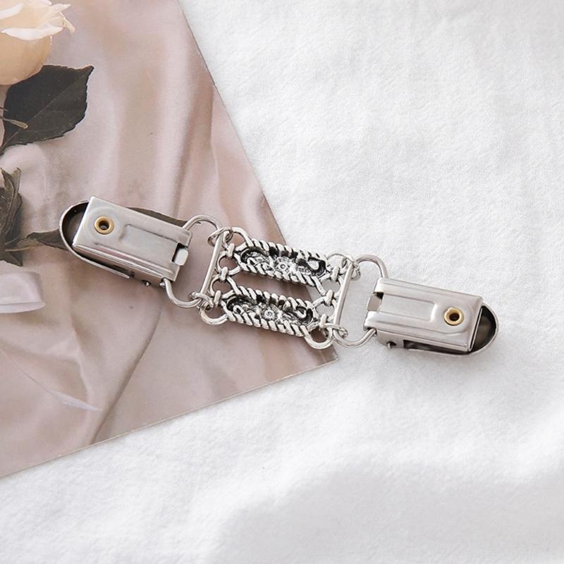 Sweater Clasp Fastener with Silver Tone Floral Center Detail and Double Spring Holders for Cardigan Neckline Shawl Scarf Styling, 1 Piece