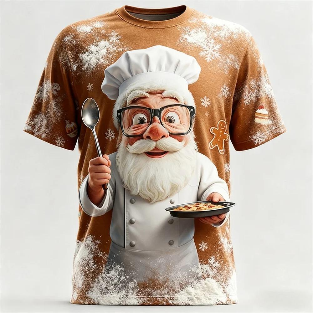 Pánská trička s dlouhým rukávem s módním 3D potiskem vzoru Santa Clause s kulatým výstřihem - Měkká polyesterová tkanina se střední pružností, letní oblečení volného střihu