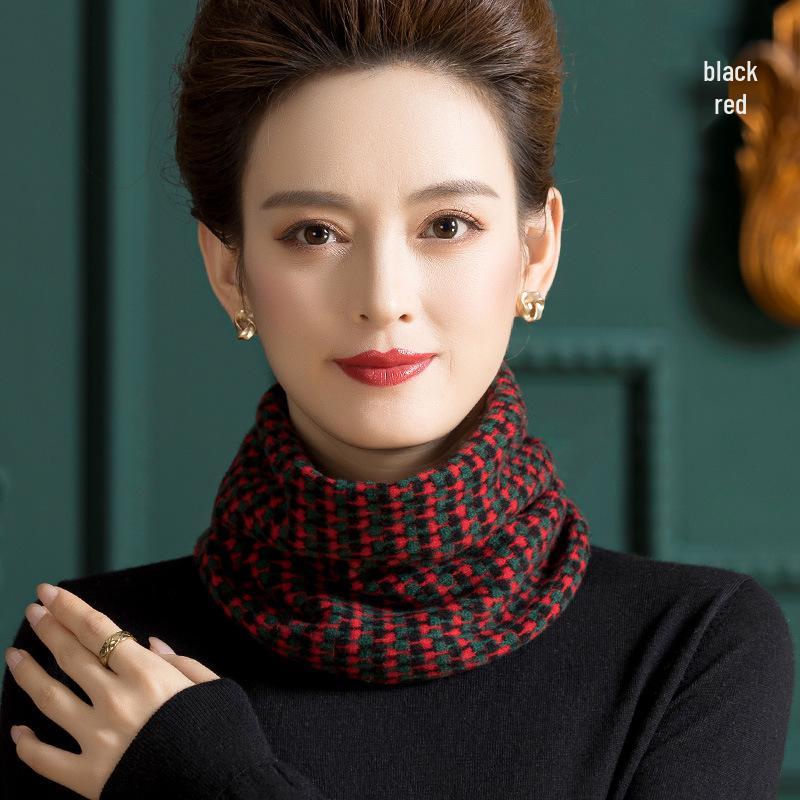 

Полностью шерстяной вязаный с двойной петлей шарф-манишка 1154 – Толстый, непродуваемый, надеваемый через голову гетр-манишка Below 60cm чёрный/красный