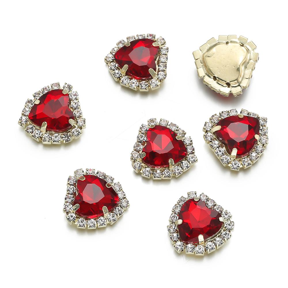10Pcs/lot 14x15MM Metal Heart Rhinestones Acrylic Sewing Accessories DIY Clothing Hair Accessories Decorative Jewelry
