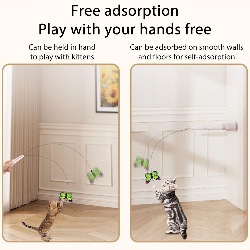 Automatic Cat Teaser Switchable Butterfly Pattern Cat Teasing Stick 360° Swivel Self-hilarity Relieves Interactive Pet Cat Toy