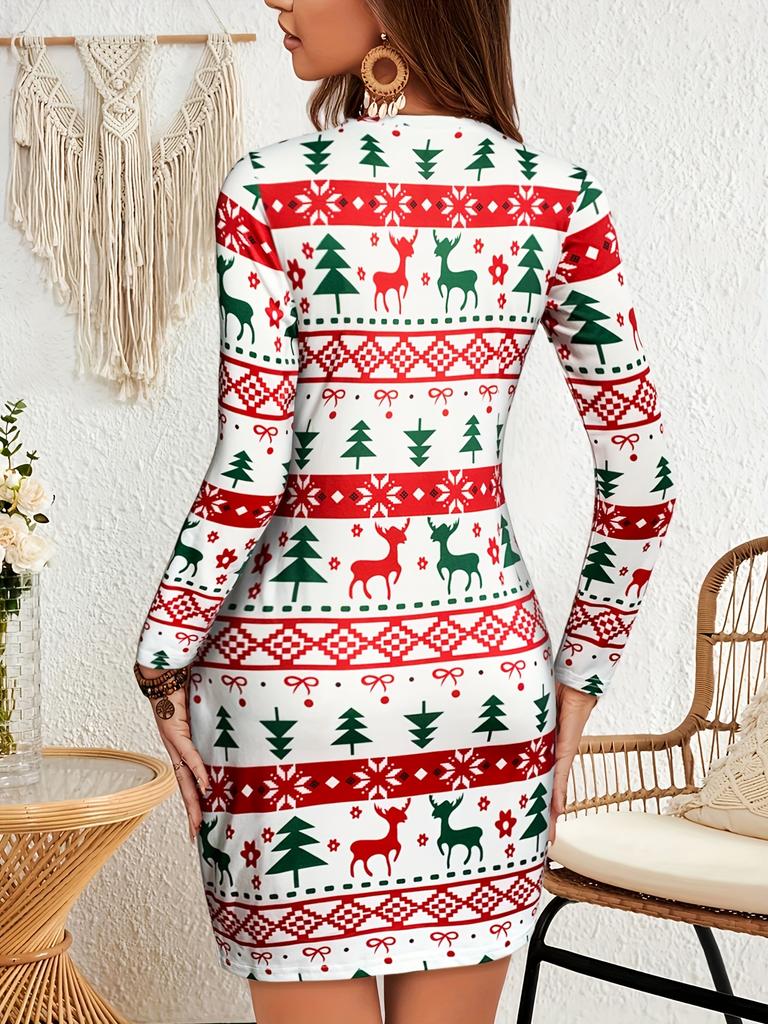 Autumn/winter Christmas Long Sleeved Women's Slim Fit Hip Hugging Dress