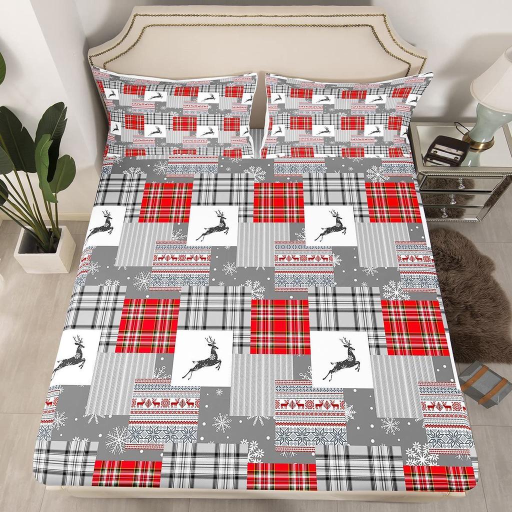 Christmas-Themed Pattern Mattress Three-Piece Digital Printing Mattress Bedding Set Adult Children