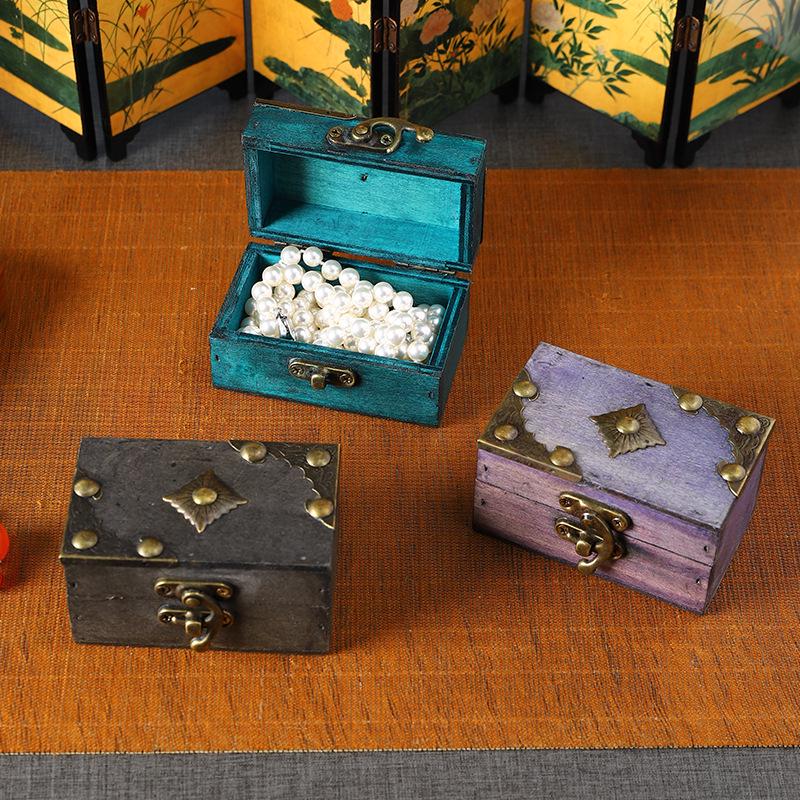 Retro Multi-Color Wooden Jewelry Box: Home Ornament & Escape Room Prop