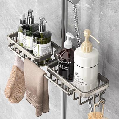 Estante de almacenamiento multicapa sin perforaciones para baño, estante de ducha de aluminio espacial