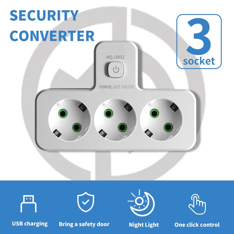 European Style Russian One To Many with USB Charging Conversion Socket  Central and Eastern European Standard Small Night Light Plug