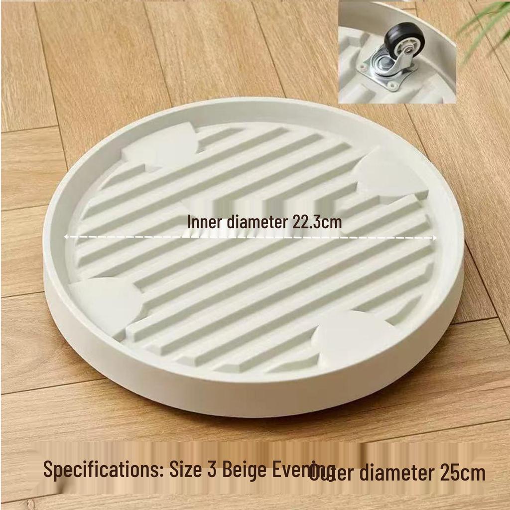 Round Movable Flower Pot Tray with Hidden Wheels and Breathable Bottom for Silent Plant Care