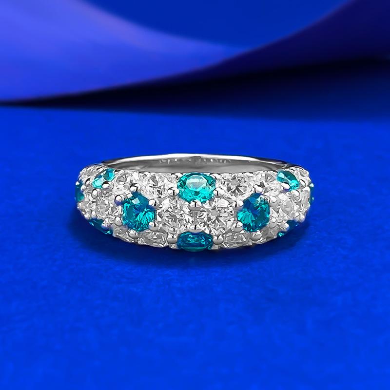 

Jewelry Elf Green Half Circle Row Ring Full Inlaid Diamond Ring Female Gypsy Ring No. 9