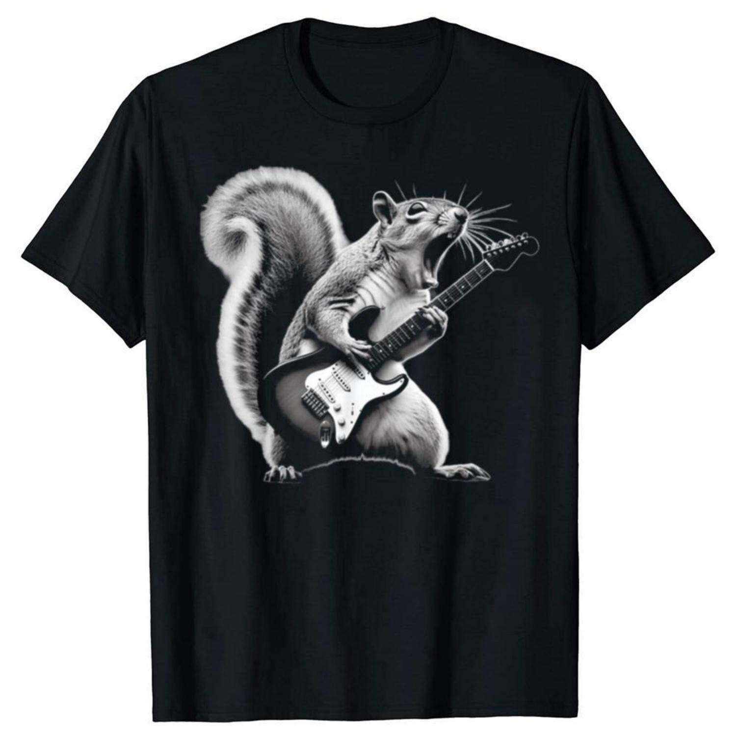 

Funny Squirrel Playing Guitar Rock and Roll T-shirt Men Women s Fashion Casual Tshirt 100% Cotton Loose Oversized T Shirt Summer XXXXXL чорний