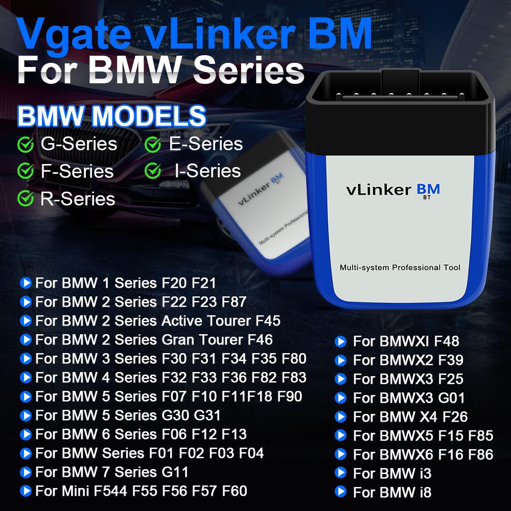 vLinker BM+ Bluetooth Diagnostic Tool for BMW: Supports BimmerCode On Android & Apple.