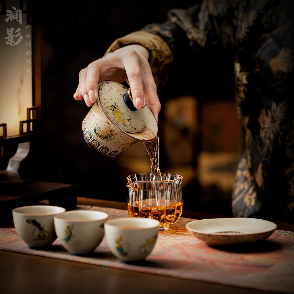 Feitian Dunhuang Household Ceramic Sancai Cover Bowl Single High-end Tea Bowl Anti-scalding Kung Fu Tea Set Holiday Souvenir