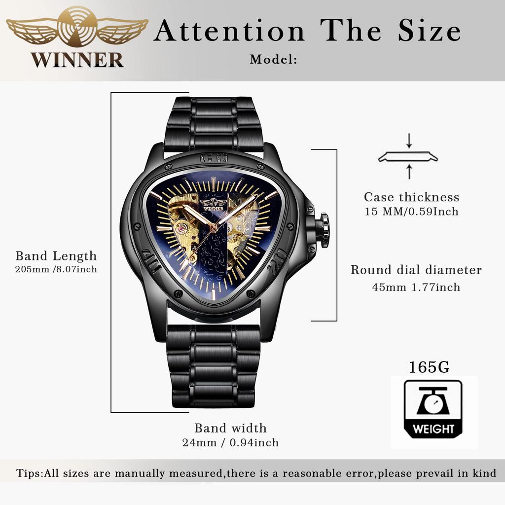 FORSINING Mechanical Wristwatch Triangle Racing Dial Waterproof Gold Skeleton Dial Automatic Movement Leather Design Men Black L Classic