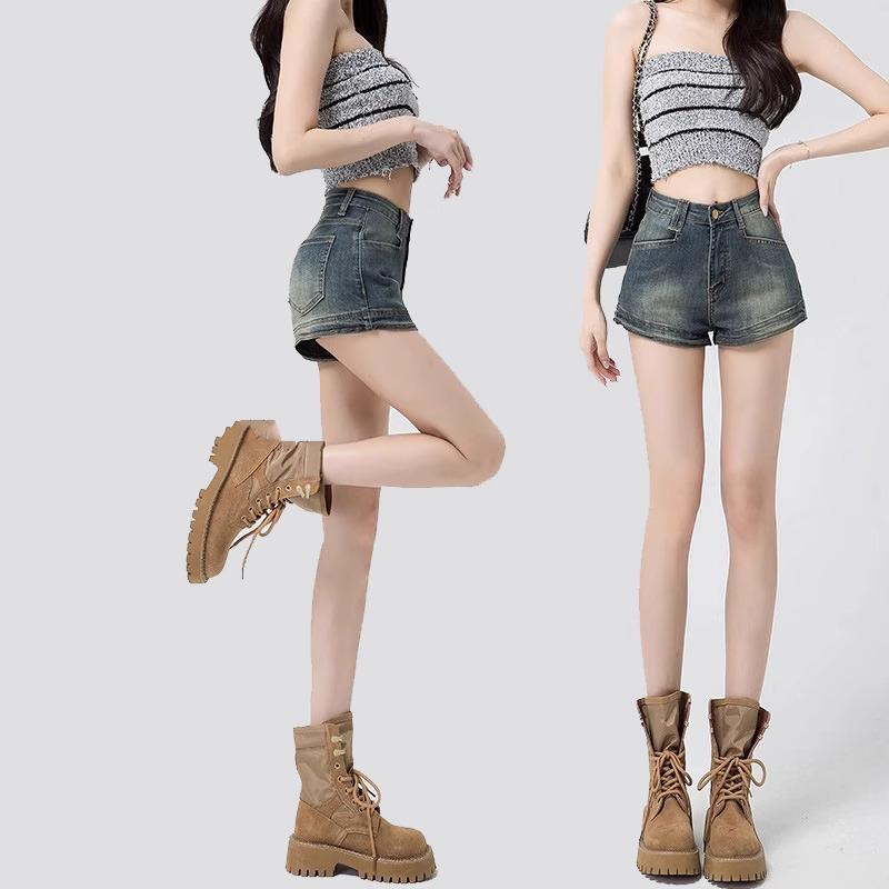 

American Retro High-Waist Spicy Denim Shorts - Women s Slimming A-line Summer Hot Pants Extra Large