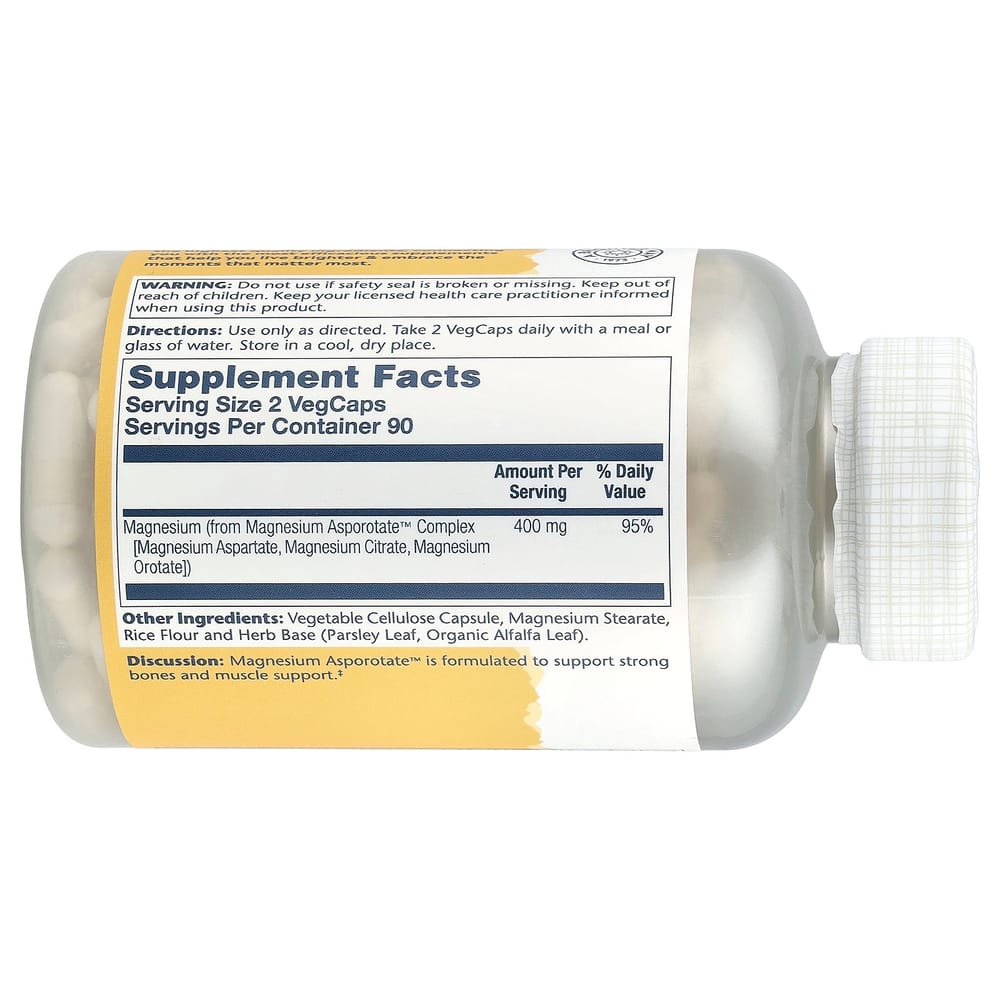 Solaray Magnesium Asporotate 400mg Veggie Capsules, 180 Count (200mg per Capsule)