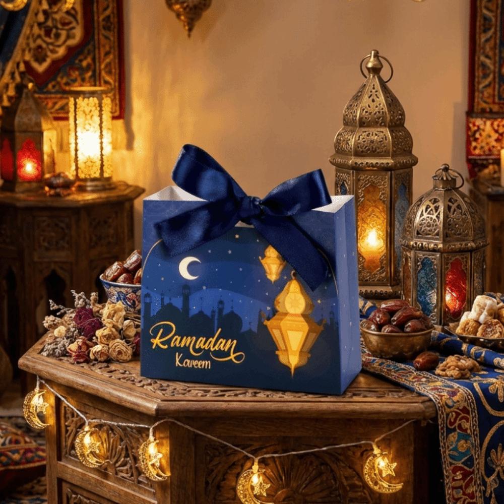 10Pcs Multicolor Eid and Ramadan Gift Boxes Star/Moon Satin Ribbon Bow Ramadan Gift Box DIY Simple Gift Packaging Bags