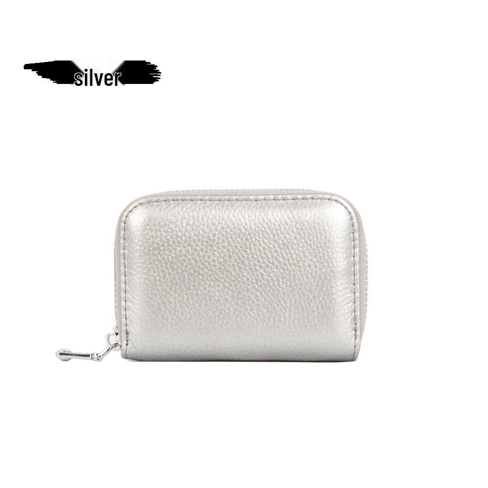 Accordion Top Grain Cowhide RFID Anti-Theft Multi-Card Zipper Leather ID Card Holder