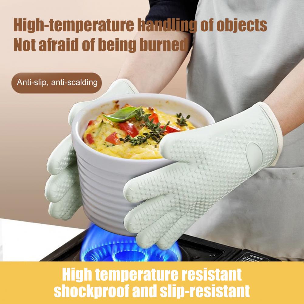 Anti-scalding Gloves Heavy Duty Oven Gloves Heat Resistant Silicone Oven Mitt with Cotton Lining for Baking for Air for Heat