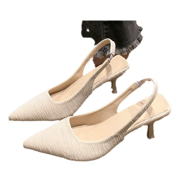 Baotou sandals women's 2024 new French pointed head, light mouth, thin heel, empty single shoes, satin temperament, socialite high heels
