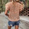 European and N National Wind Flower Chiffon Blouse Summer New-style Pullover Round Collar Lotus Leaf Sleeve Blouse