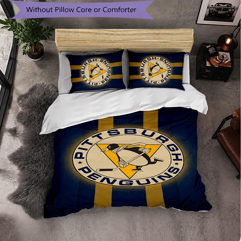 Pittsburgh Penguins Pattern Microfiber 3Pcs Bedding Set Decor Duvet Cover Set For Bedroom Home Use