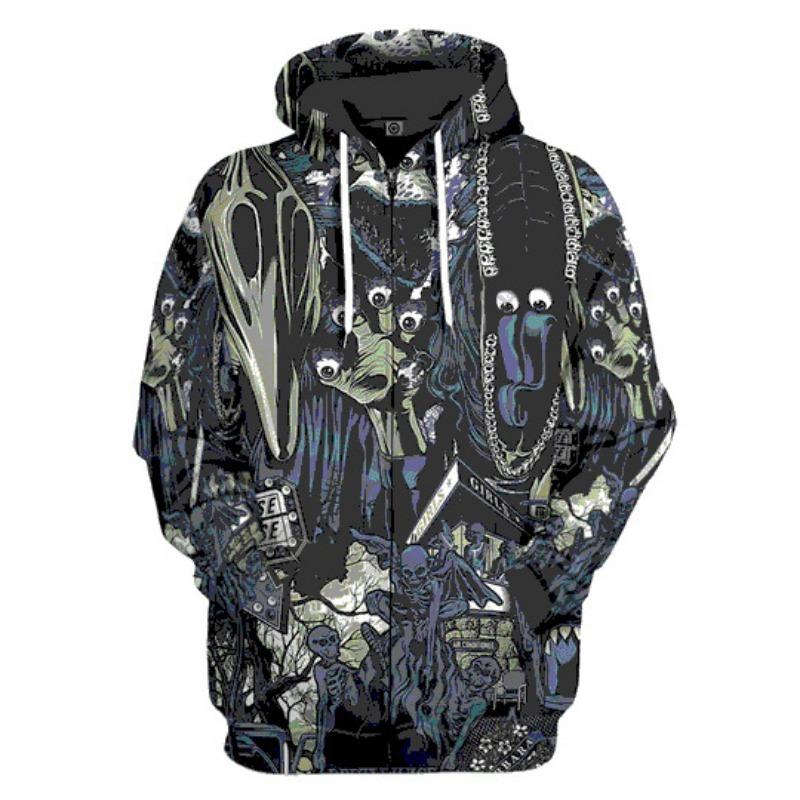 Spring and Autumn Men's Long Sleeve Hoodie Creative 3D Digital Print Zipper Cardigan Top Sweater