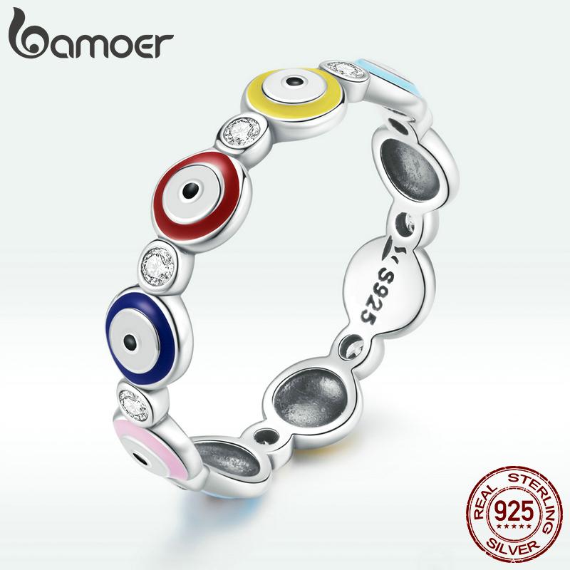 Bamoer 925 Sterling Silver Colorful Guardian Eye Finger Rings for Women Fashion Jewelry