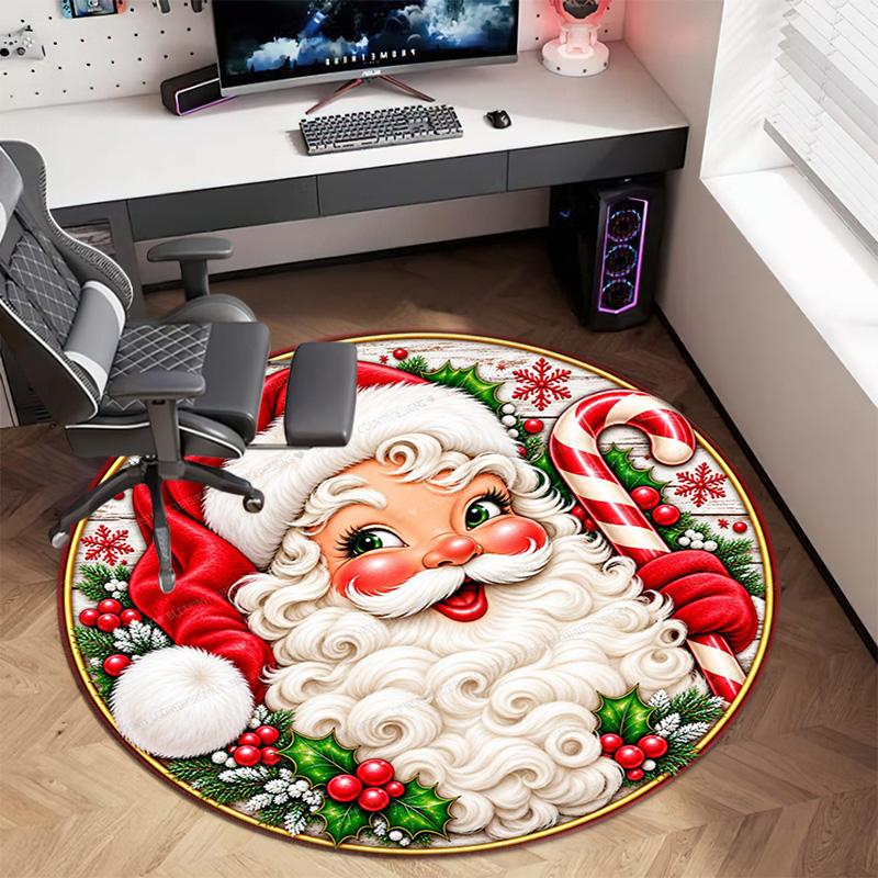Cute Christmas Day Gift Bell Santa Claus Snowman Christmas Tree round rug Home Soft Decorative Anti slip Chair Mat Carpet Outdoor Floor Mat Carpet 106