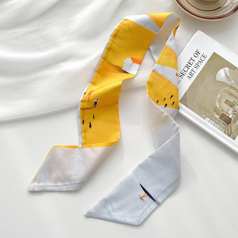 Silk Scarf Headband French Braided Hair Ribbon Versatile Ponytail Streamer Headgear Bag Decoration