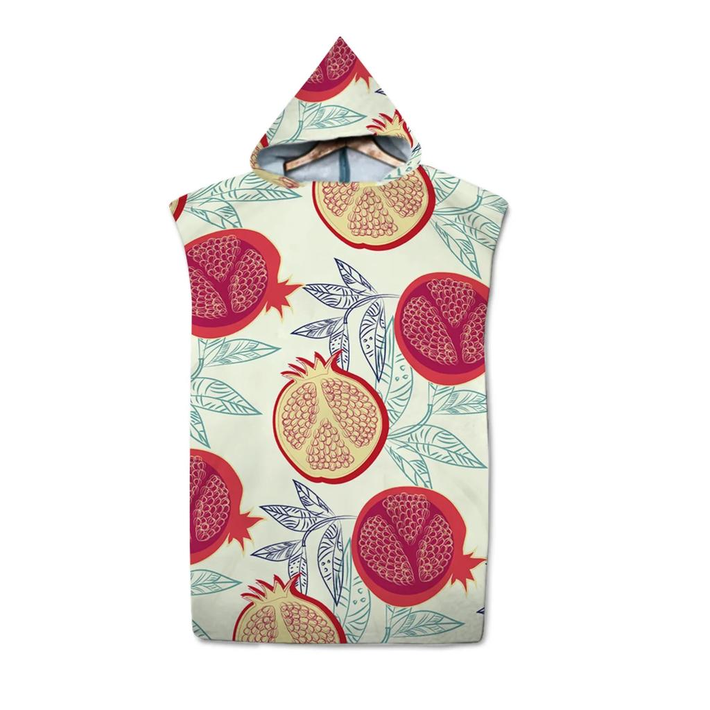 Fruit Kiwi Pomegranate Pattern Hooded Bath Towel Soft Microfiber Quick-Drying Beach Towel Adult Kid Outdoor Swimming Surf Poncho