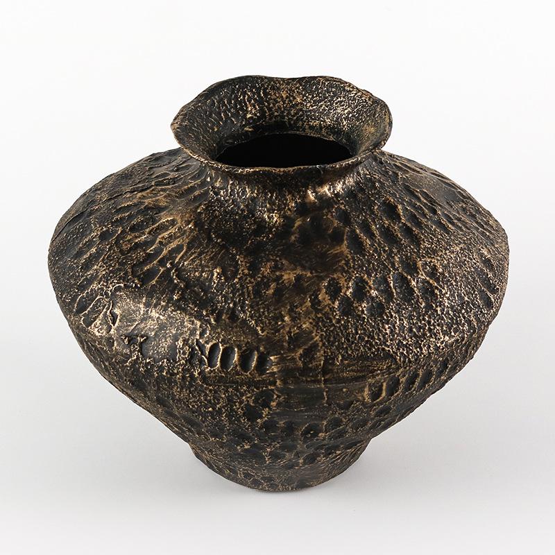 Wabi-sabi Style Retro Mottled Vase: Aged Flower Ornament for Entrance Hall or Living Room. Perfect for Dried Flowers.