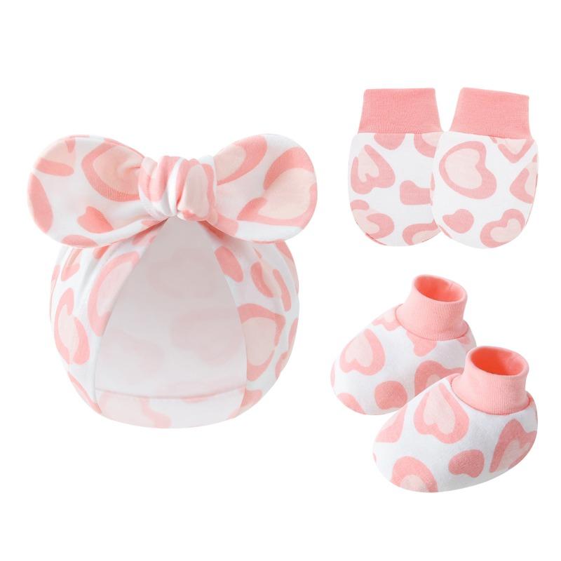 Newborn Baby Bow Hat Baby Anti Scratch Gloves Foot Covers Cotton Baita Cartoon Rabbit Ear Covers