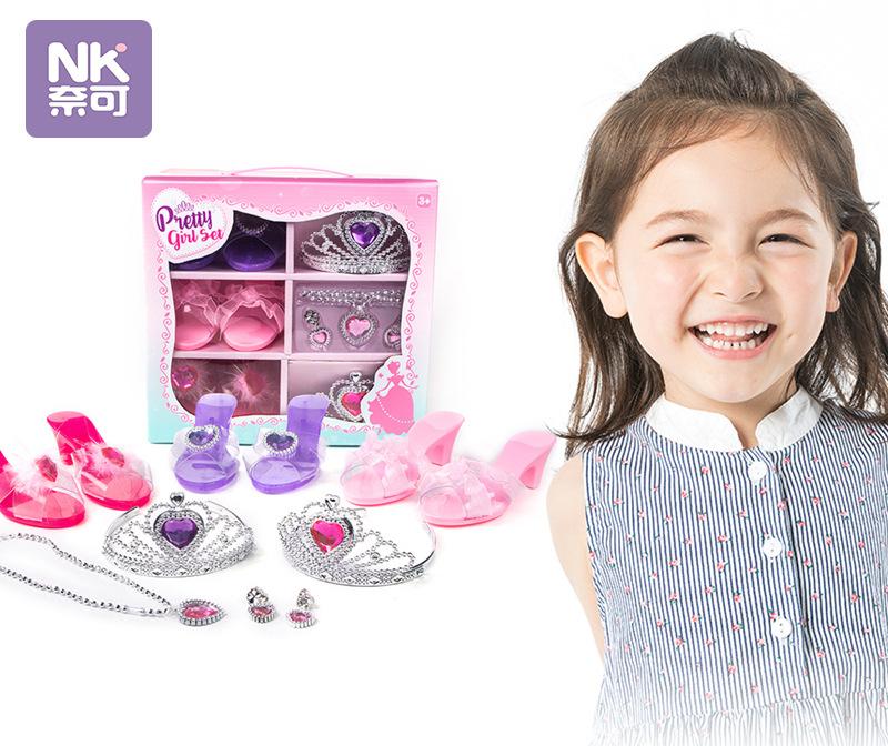 Pretend Play Jewelry Toys Princess Accessories Set For Toddler Girls Dress Up Shoes Toys Crown Necklace Ring  Makeup Toy