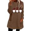 Women's Loose Long-Sleeve Christmas Santa Fleece Sweatshirt with Pockets