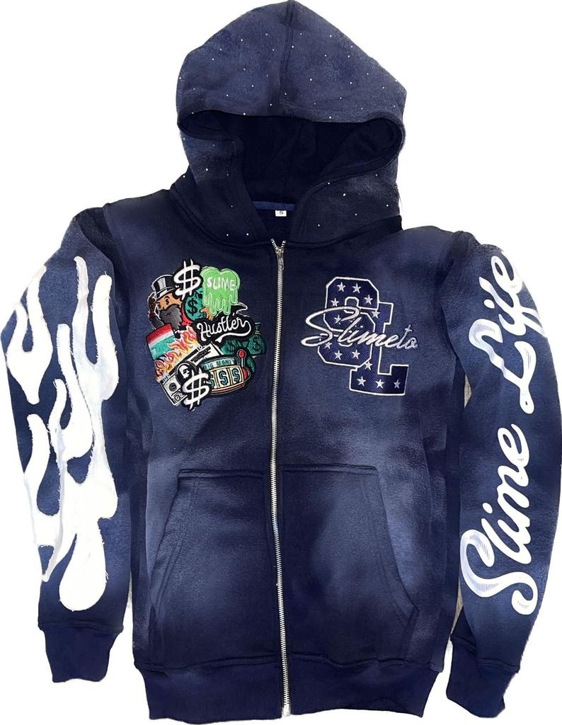 2025 New Cross-border Trendy Brand Goth Hooded Cardigan Sweater Jacket Embroidery Street Trend Printing Men and Women